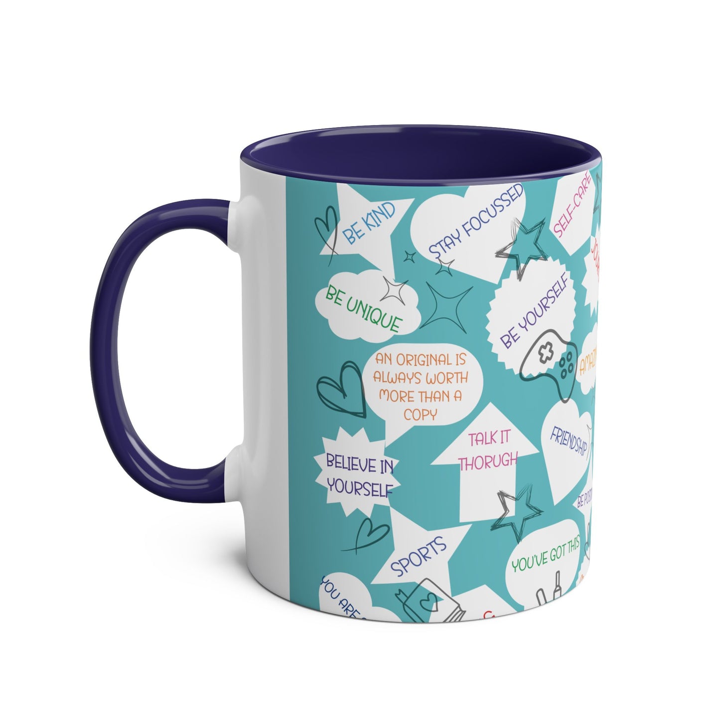 Positive Thoughts Blue Two-Tone Coffee Mugs, 11oz