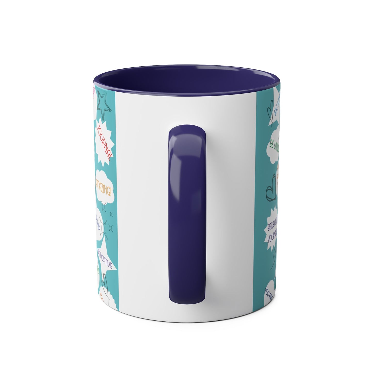 Positive Thoughts Blue Two-Tone Coffee Mugs, 11oz