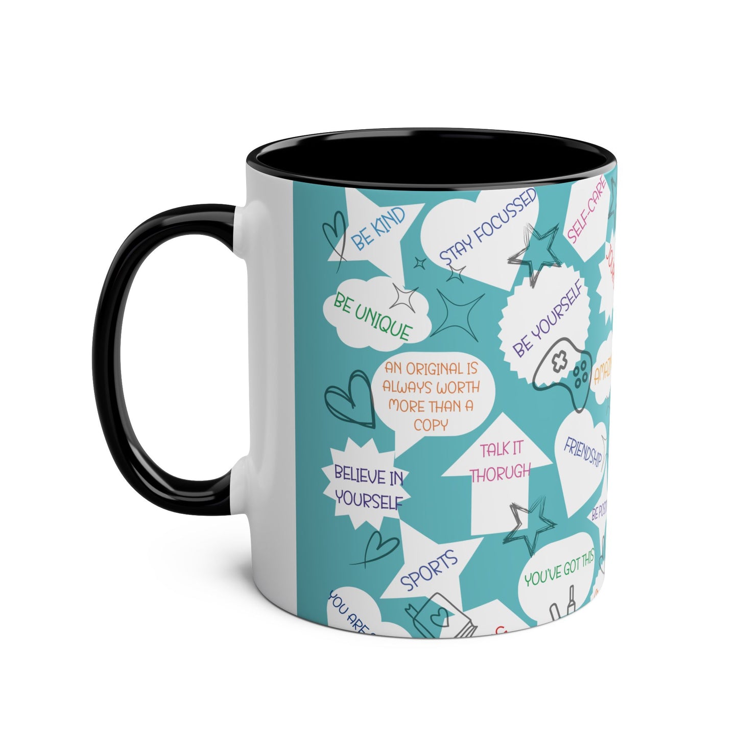 Positive Thoughts Blue Two-Tone Coffee Mugs, 11oz