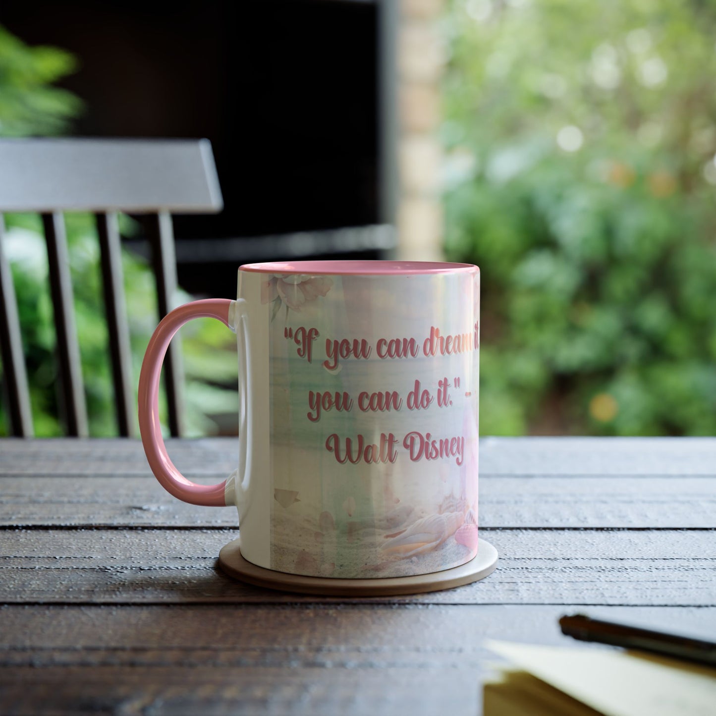 Positive Pastel Pink Accent Two-Tone Coffee Mugs, 11oz