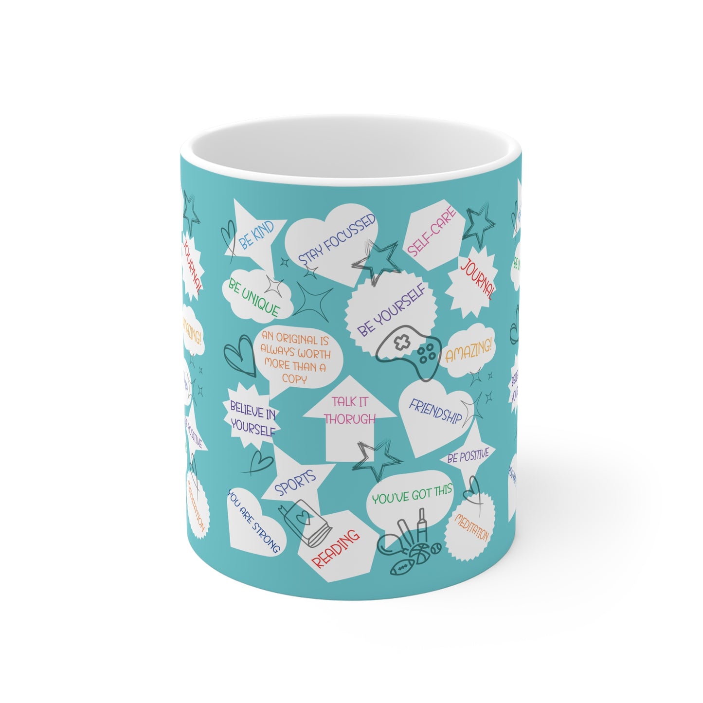 Positive Thoughts Blue 11oz All White Mug
