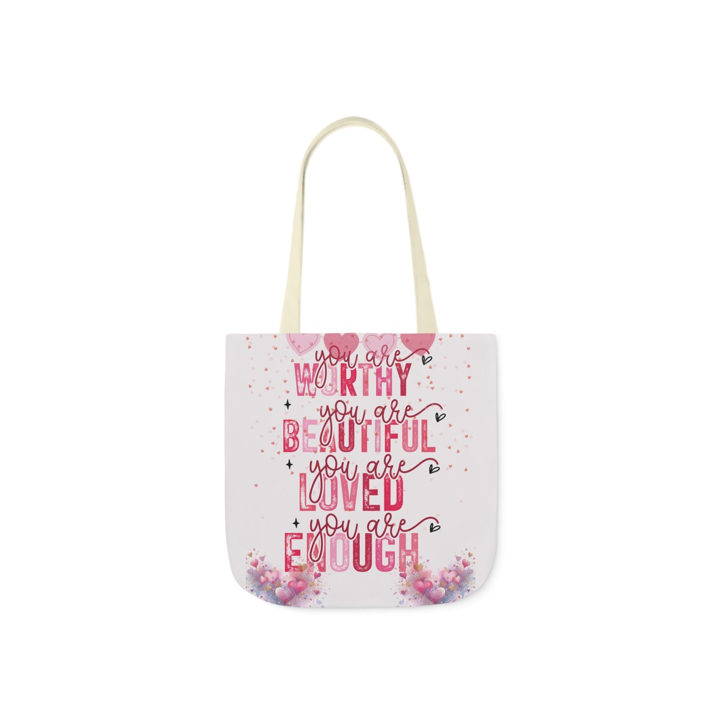 You Are Worthy Self Love Canvas Tote Bag, 3-Color Straps available