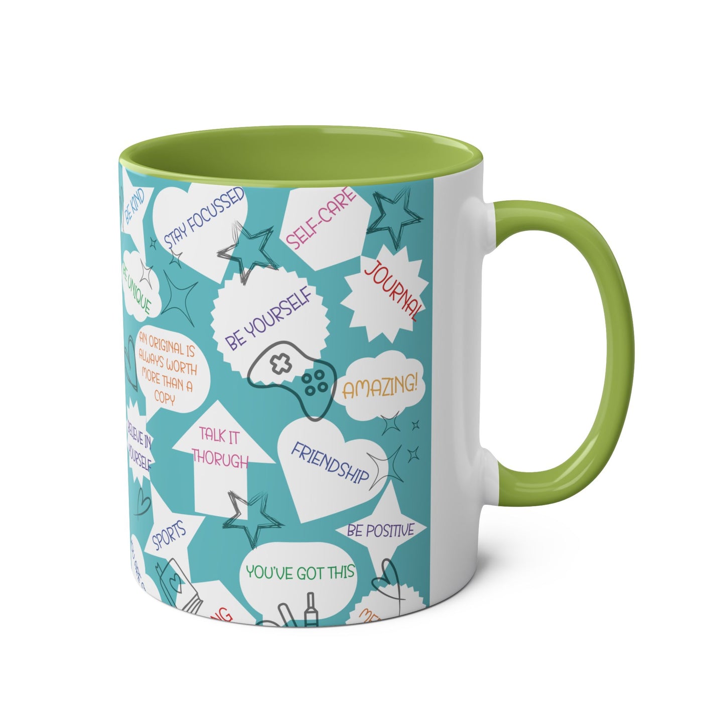 Positive Thoughts Blue Two-Tone Coffee Mugs, 11oz