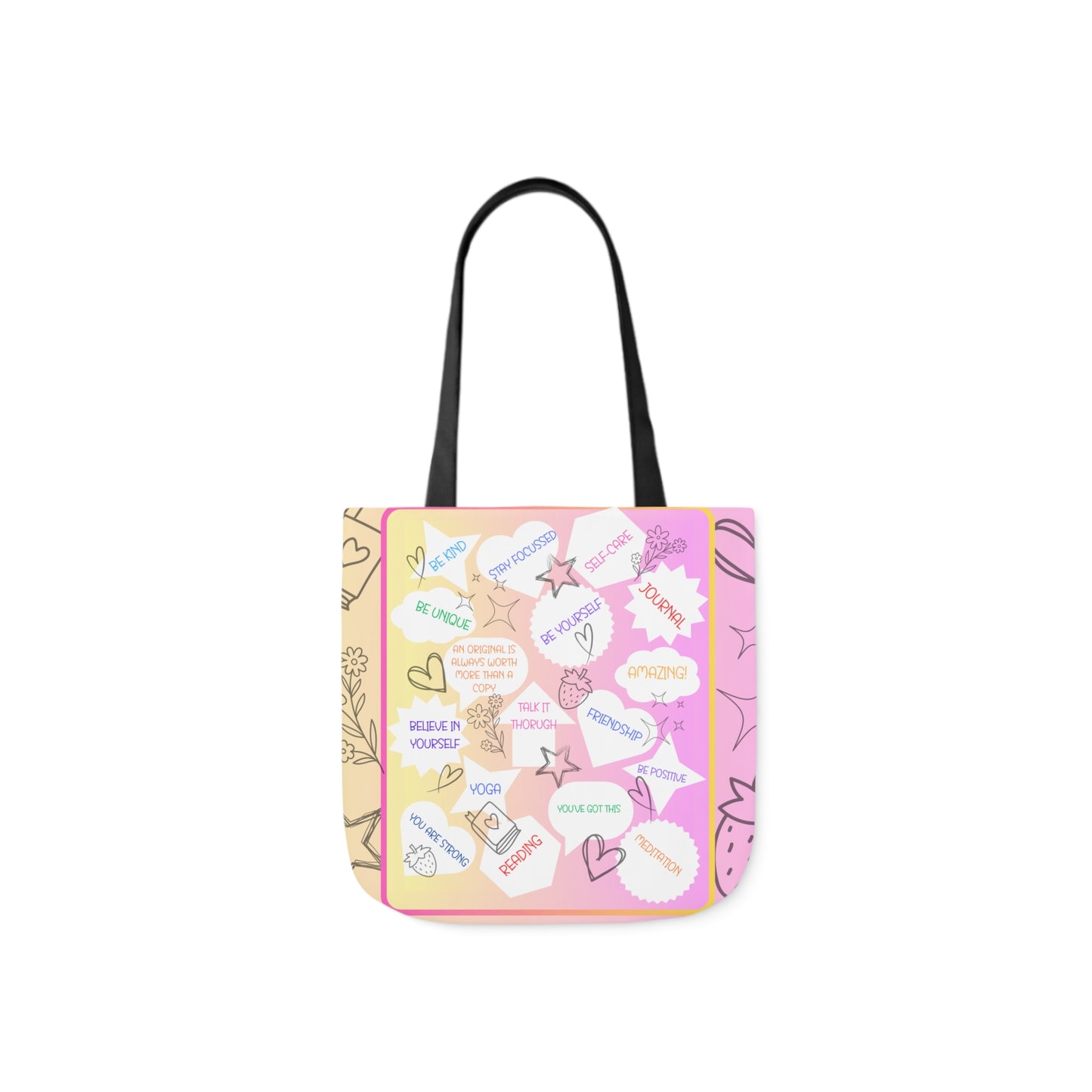 Positive Thoughts All Over Print Canvas Tote Bag, 5-Color Straps