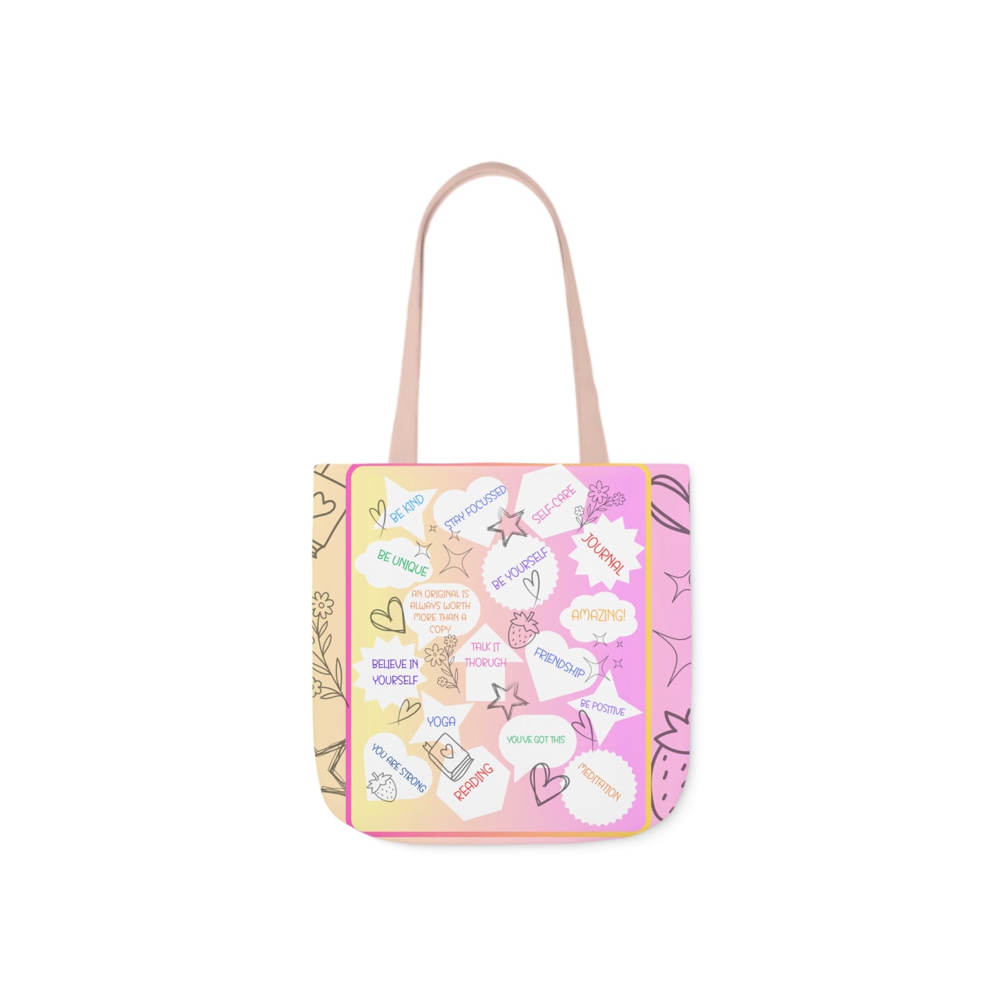 Positive Thoughts All Over Print Canvas Tote Bag, 5-Color Straps