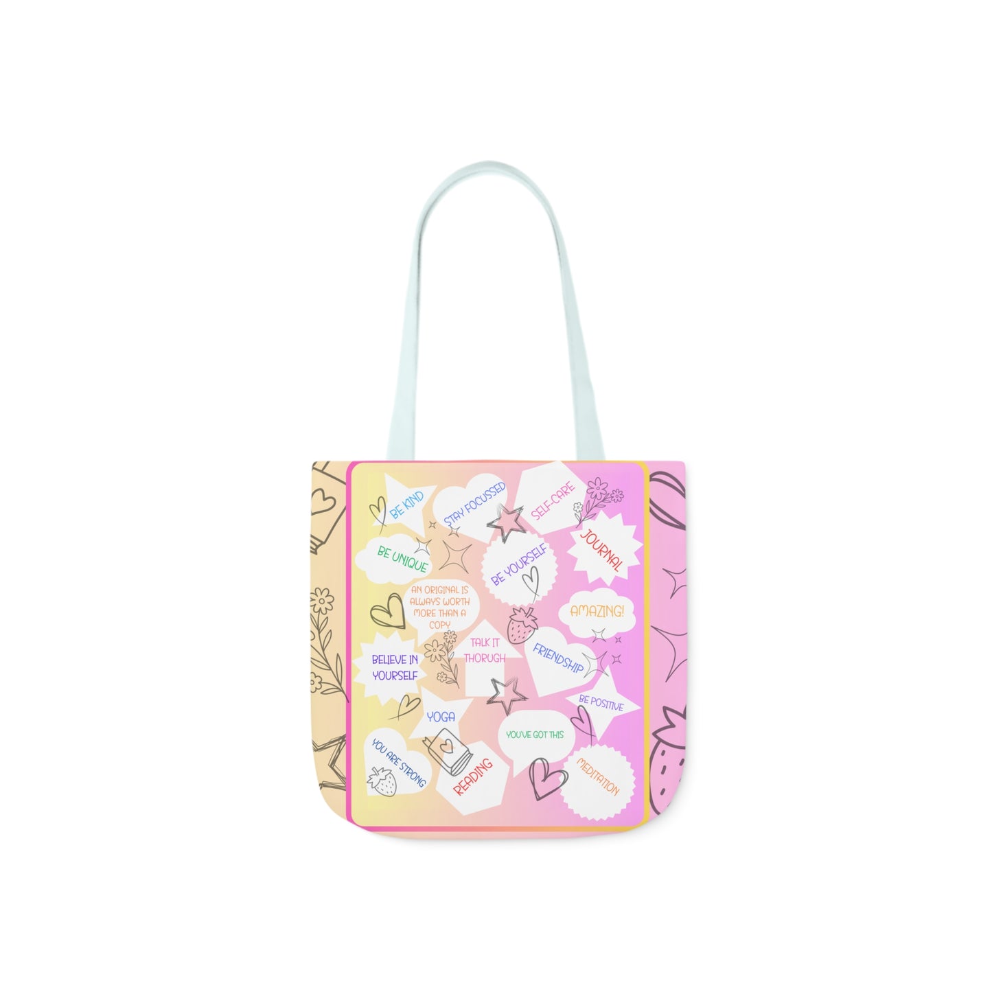 Positive Thoughts All Over Print Canvas Tote Bag, 5-Color Straps
