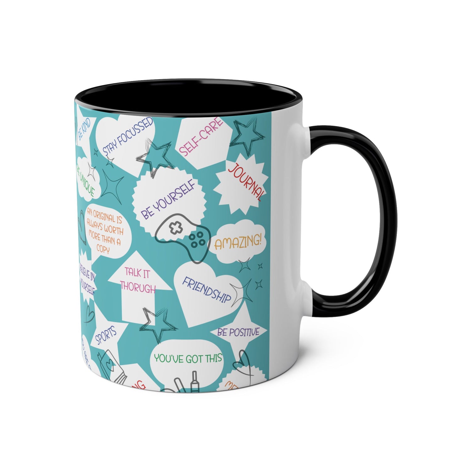 Positive Thoughts Blue Two-Tone Coffee Mugs, 11oz