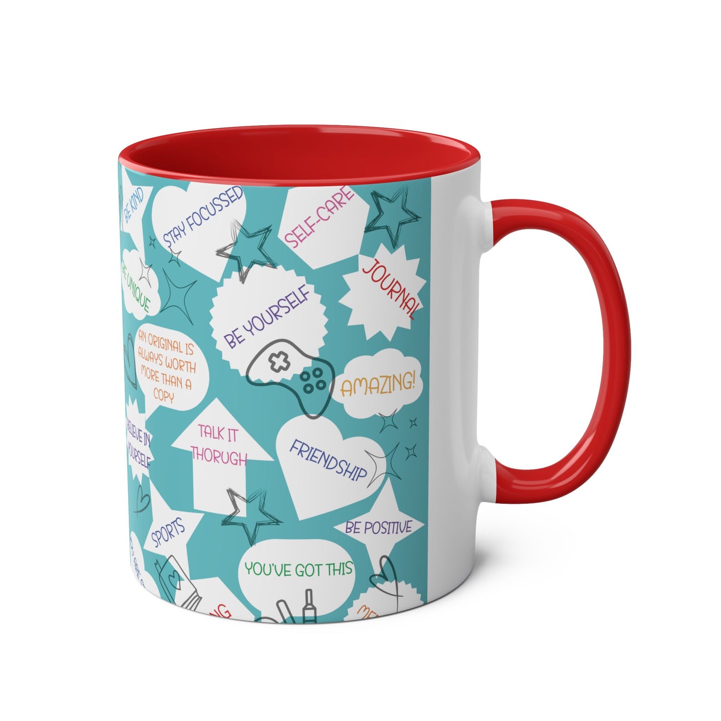 Positive Thoughts Blue Two-Tone Coffee Mugs, 11oz