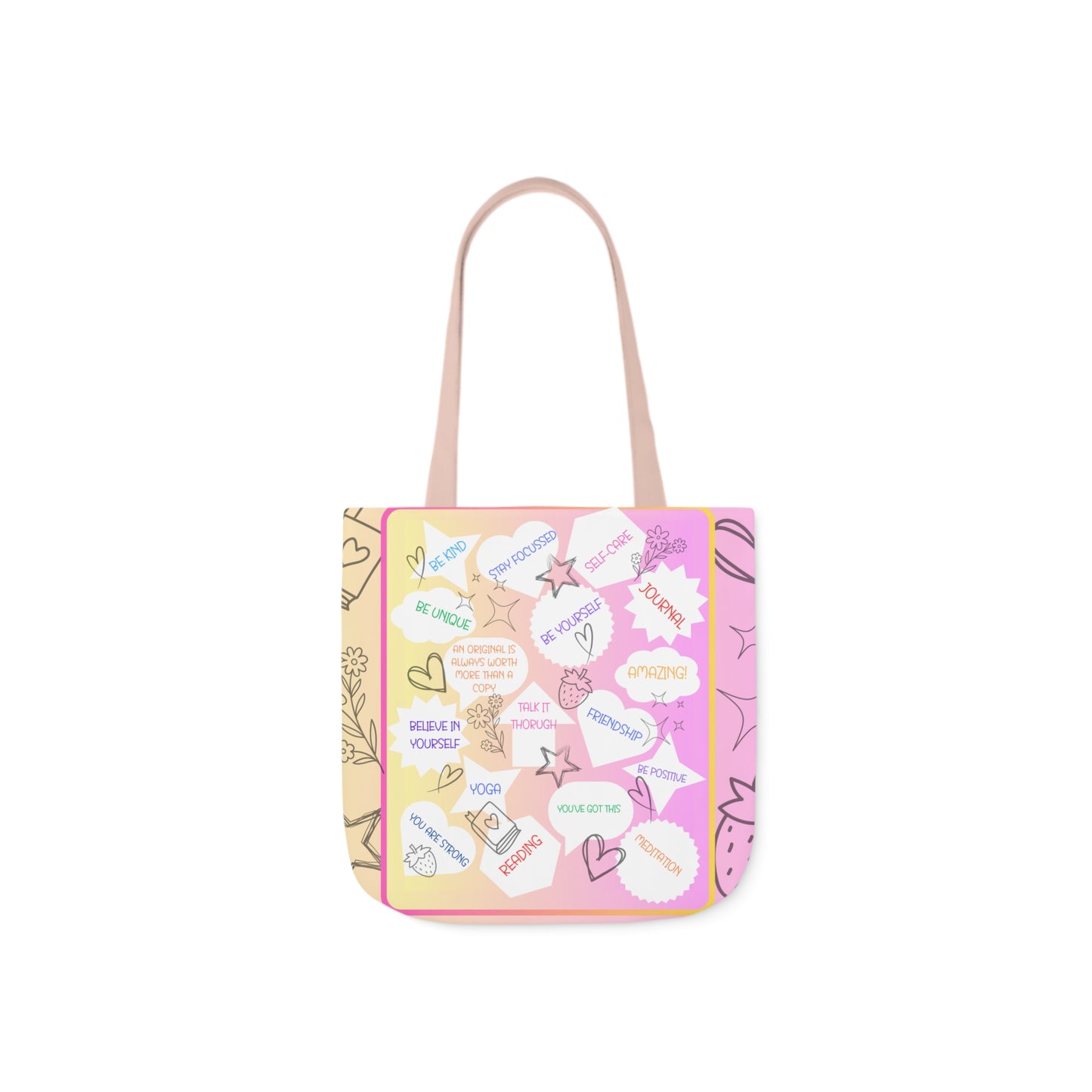 Positive Thoughts All Over Print Canvas Tote Bag, 5-Color Straps