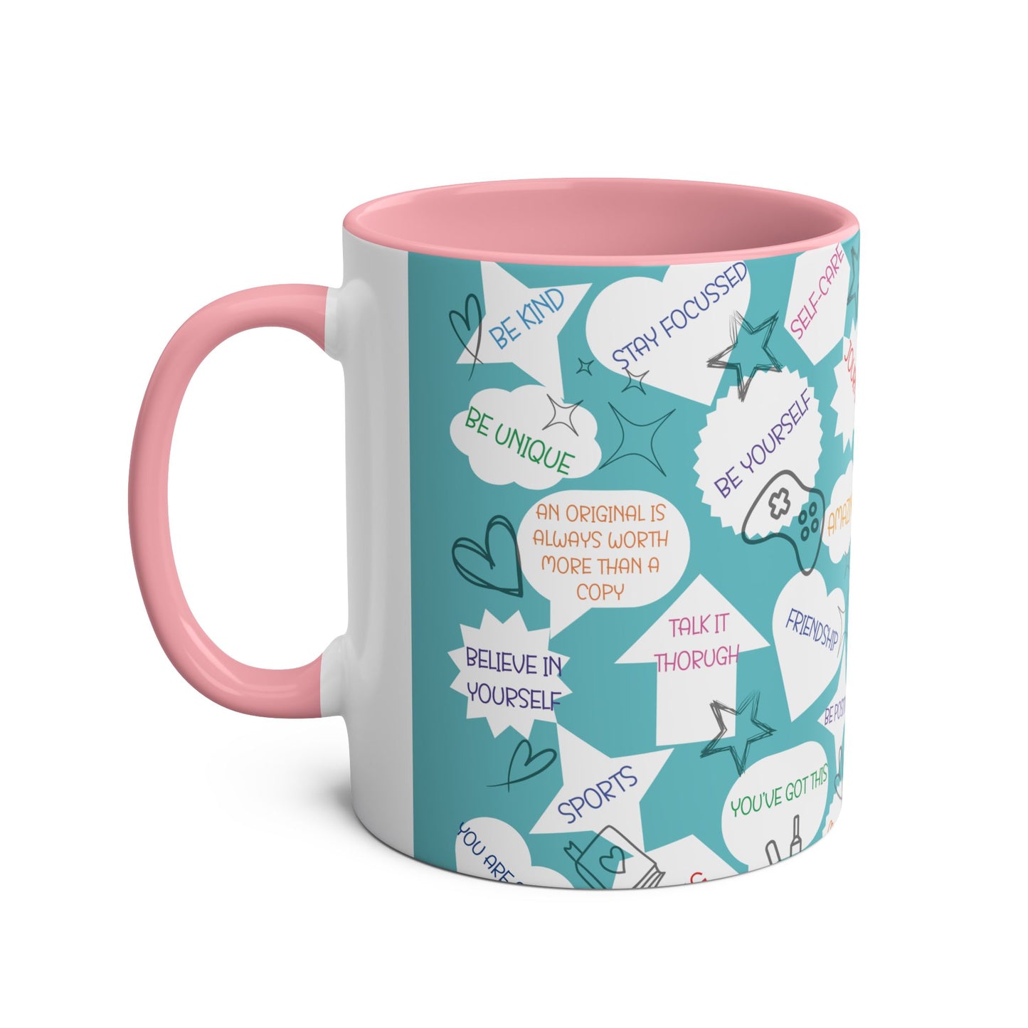 Positive Thoughts Blue Two-Tone Coffee Mugs, 11oz