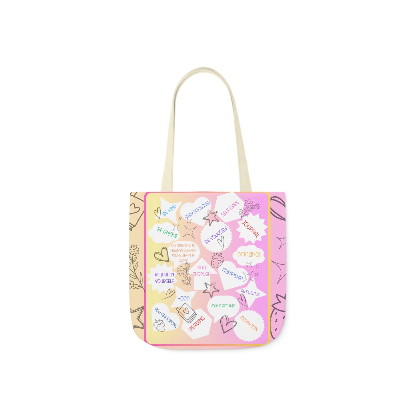 Positive Thoughts All Over Print Canvas Tote Bag, 5-Color Straps