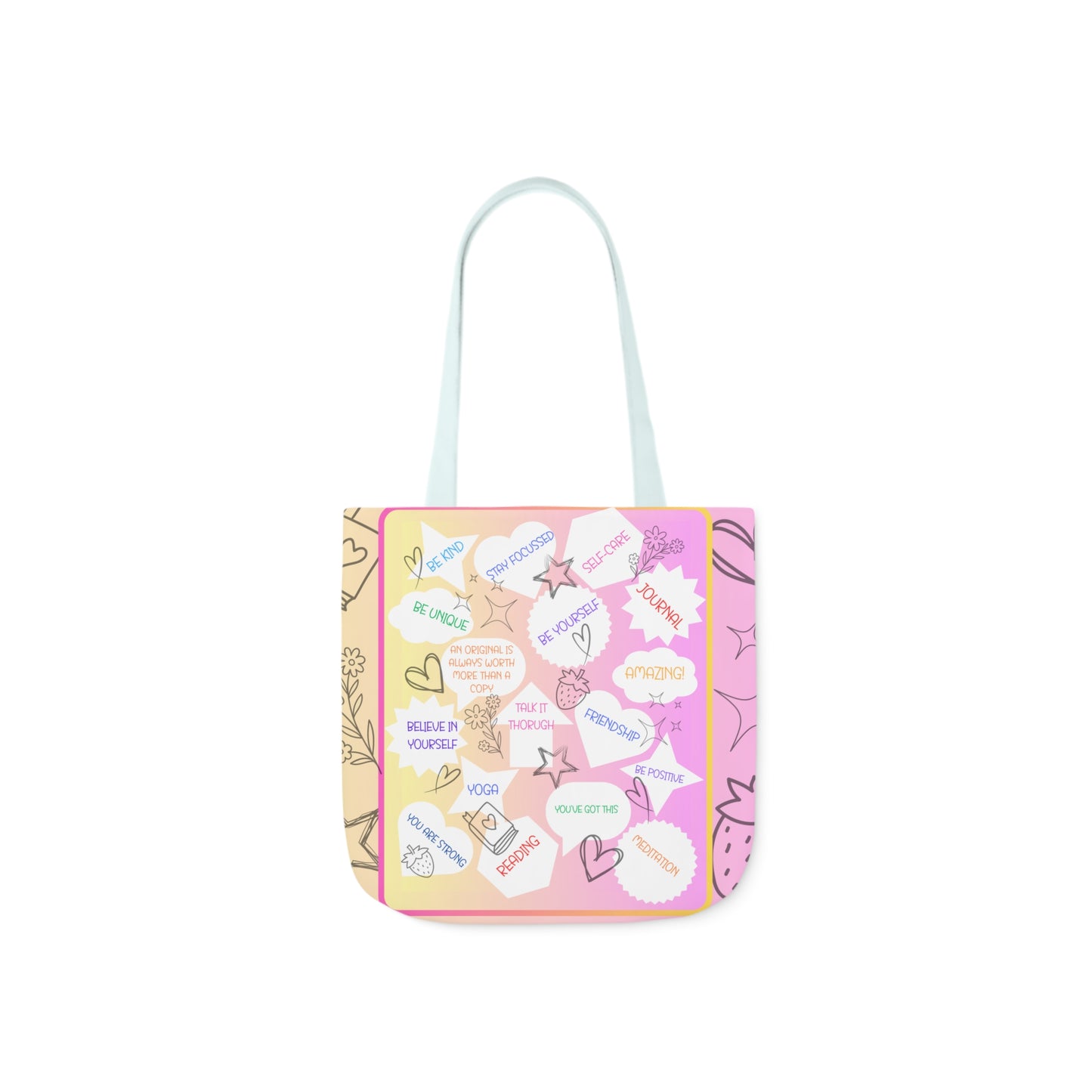 Positive Thoughts All Over Print Canvas Tote Bag, 5-Color Straps