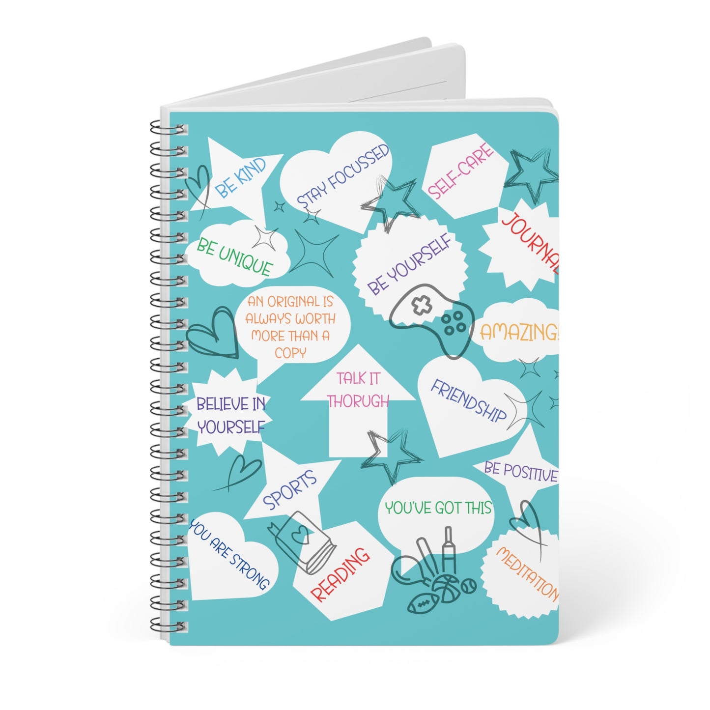 Positive Thoughts Blue Wirobound Softcover Notebook, A5