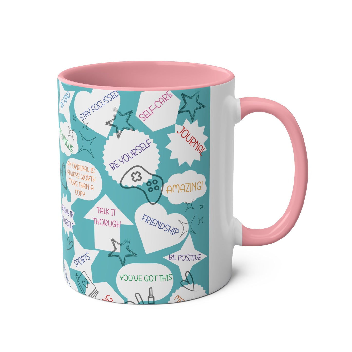 Positive Thoughts Blue Two-Tone Coffee Mugs, 11oz