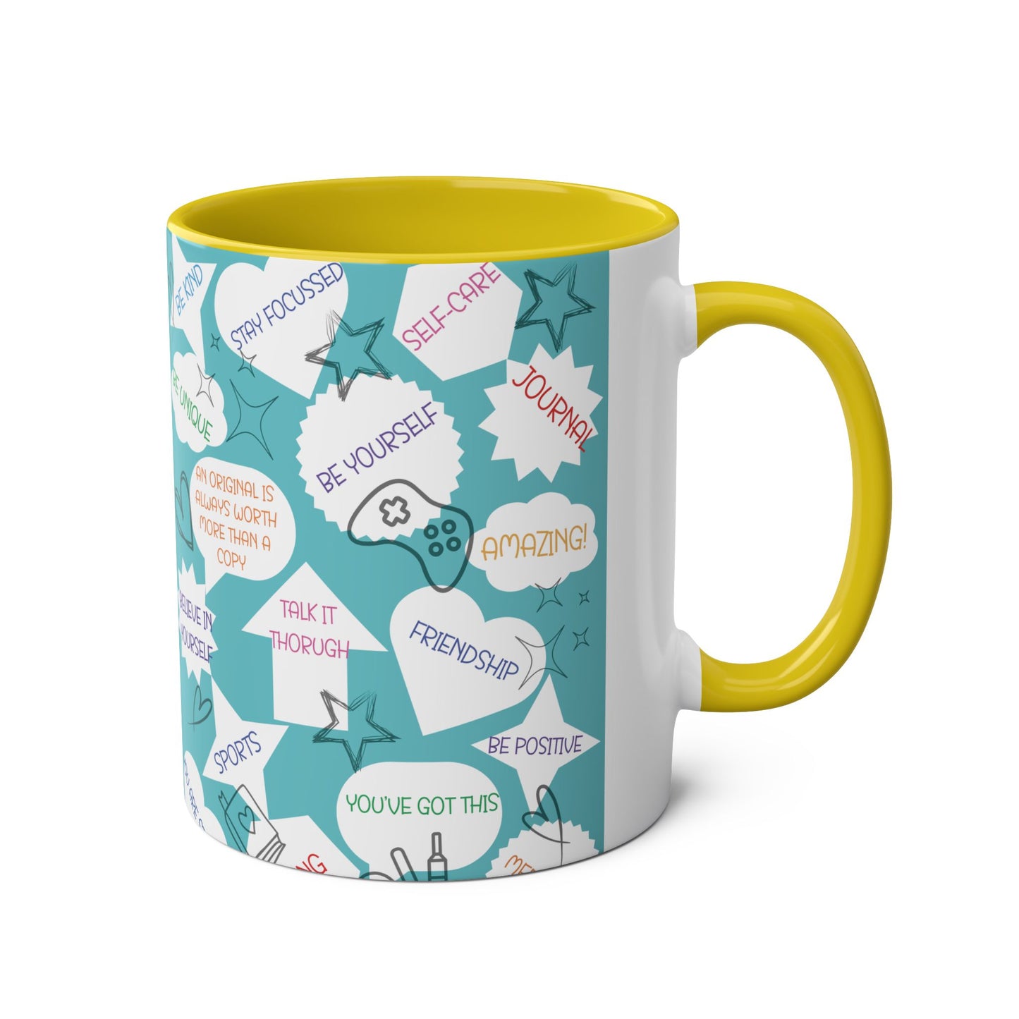 Positive Thoughts Blue Two-Tone Coffee Mugs, 11oz