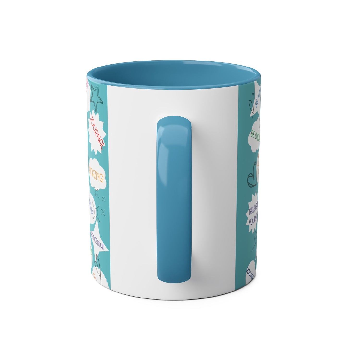 Positive Thoughts Blue Two-Tone Coffee Mugs, 11oz