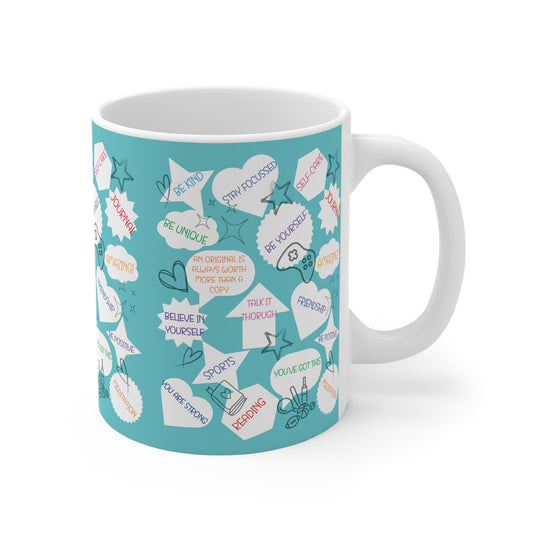 Positive Thoughts Blue 11oz All White Mug