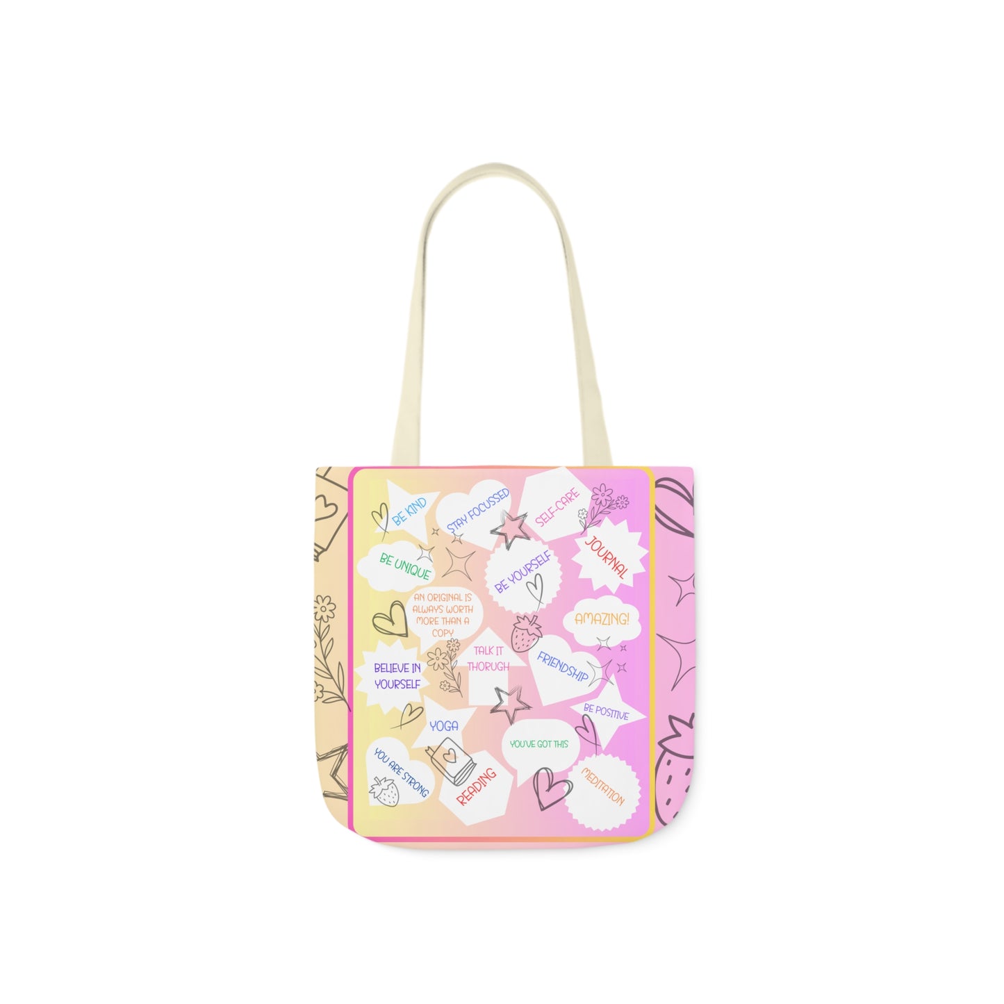 Positive Thoughts All Over Print Canvas Tote Bag, 5-Color Straps