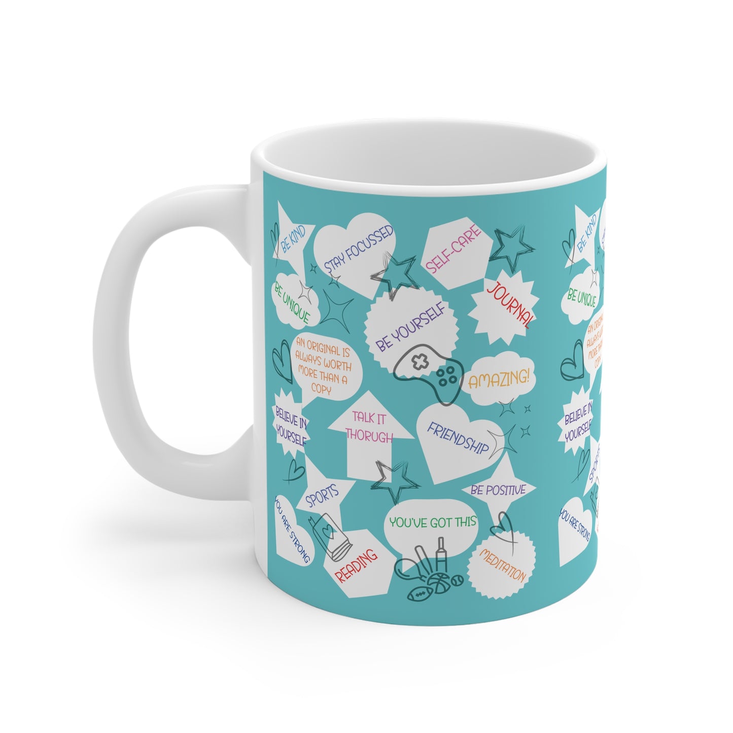 Positive Thoughts Blue 11oz All White Mug