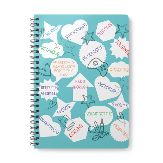 Positive Thoughts Blue Wirobound Softcover Notebook, A5