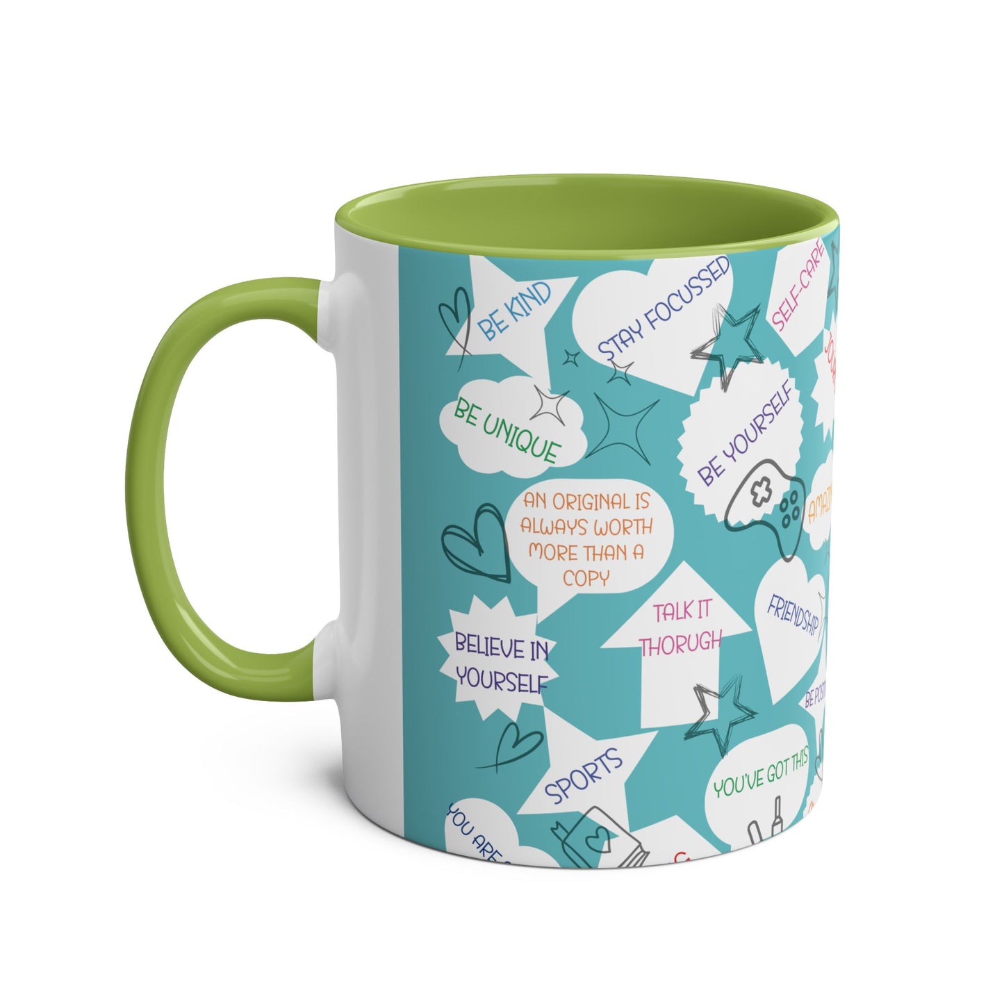 Positive Thoughts Blue Two-Tone Coffee Mugs, 11oz