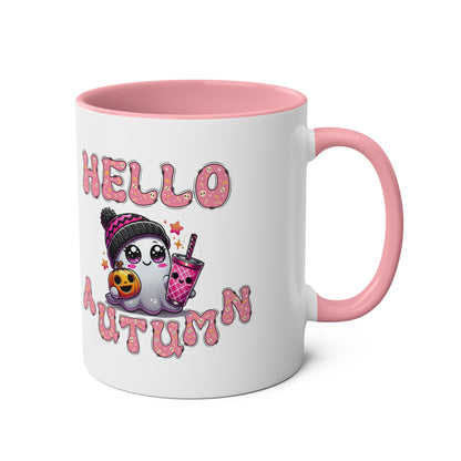 Hello Autumn Pink Two-Tone Coffee Mugs, 11oz