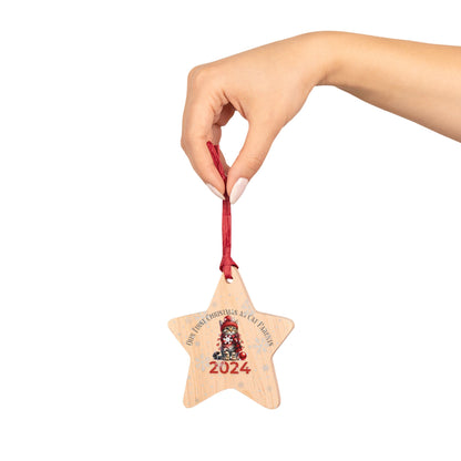 1st Christmas as Cat parents 2024 Wooden Star Shaped Ornament