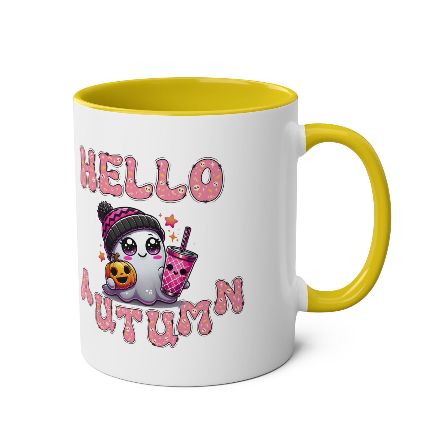 Hello Autumn Pink Two-Tone Coffee Mugs, 11oz