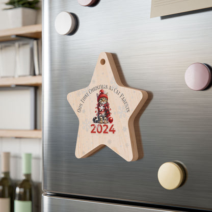 1st Christmas as Cat parents 2024 Wooden Star Shaped Ornament