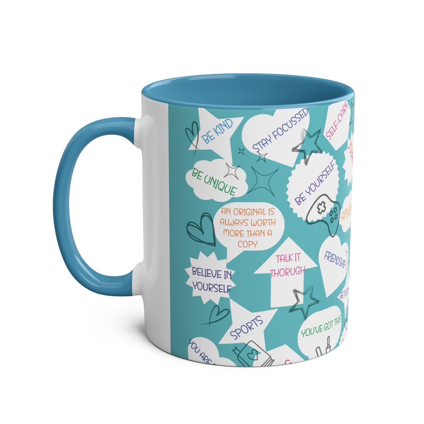 Positive Thoughts Blue Two-Tone Coffee Mugs, 11oz
