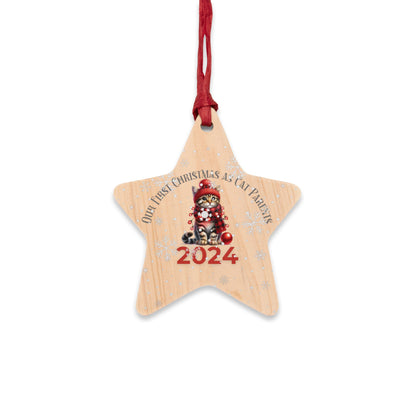 1st Christmas as Cat parents 2024 Wooden Star Shaped Ornament