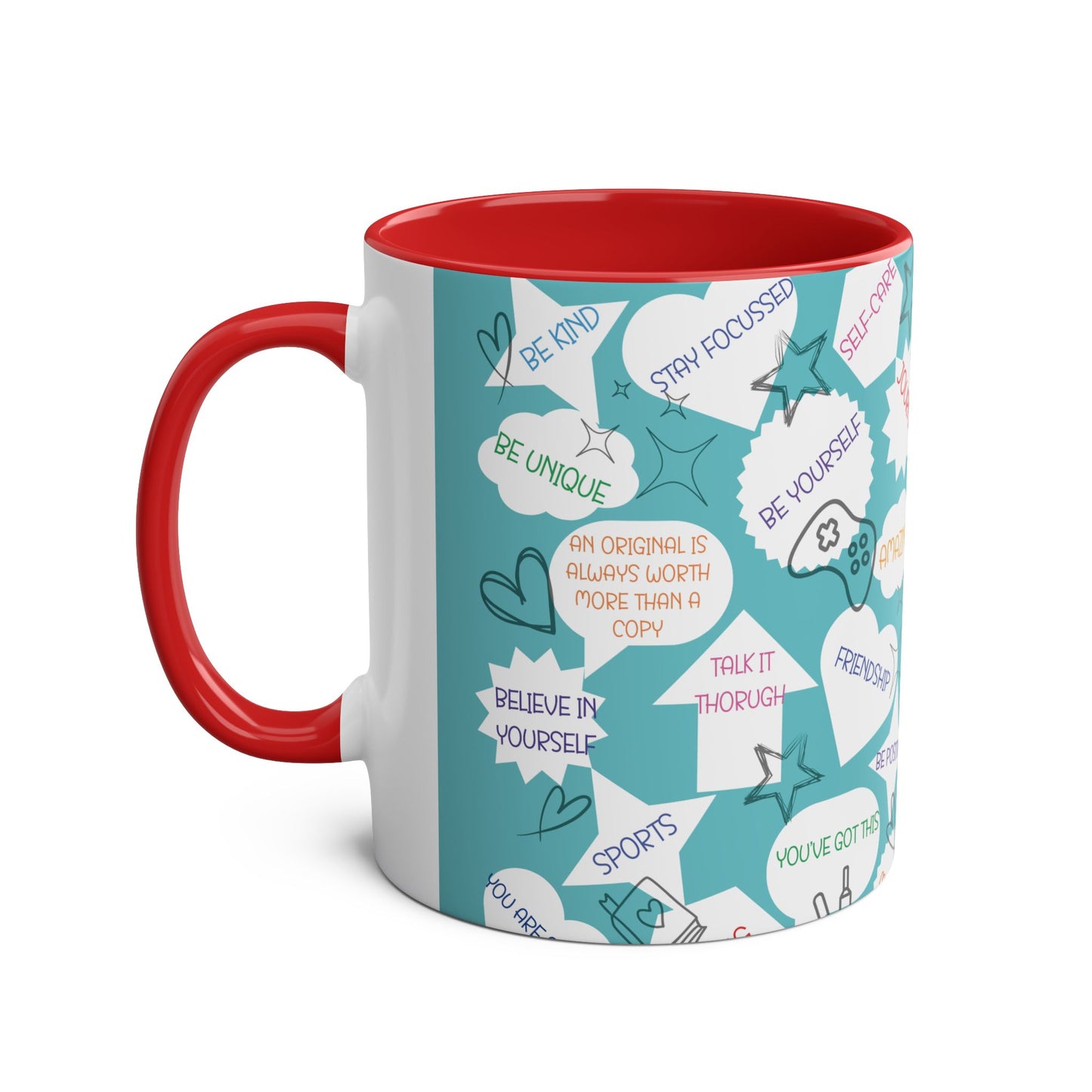Positive Thoughts Blue Two-Tone Coffee Mugs, 11oz