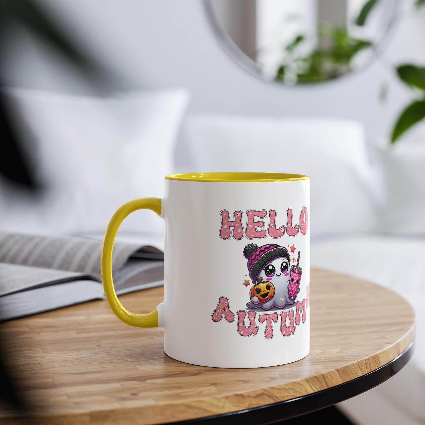 Hello Autumn Pink Two-Tone Coffee Mugs, 11oz