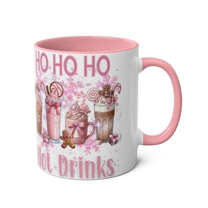 Ho Ho Ho Hot Drinks Pink Accent Two-Tone Coffee Mug, 11oz