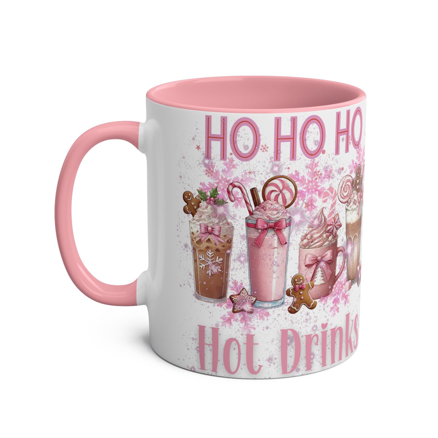 Ho Ho Ho Hot Drinks Pink Accent Two-Tone Coffee Mug, 11oz