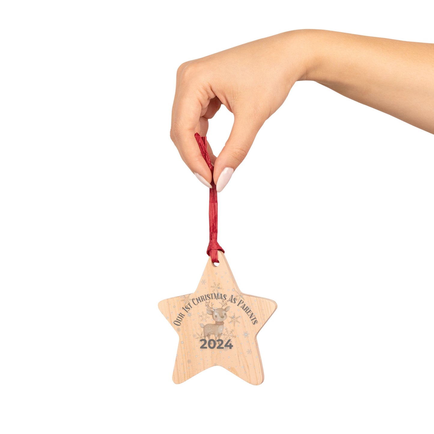 1st Christmas as Parents 2024 Wooden Star Ornament