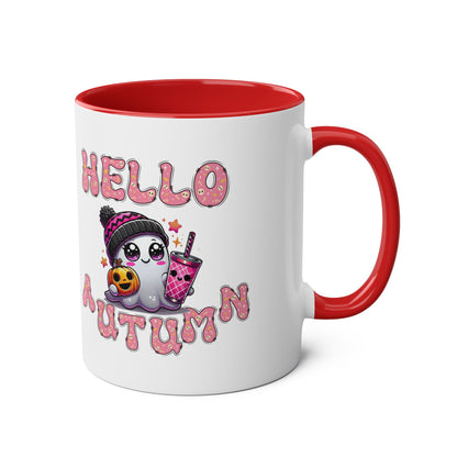 Hello Autumn Pink Two-Tone Coffee Mugs, 11oz