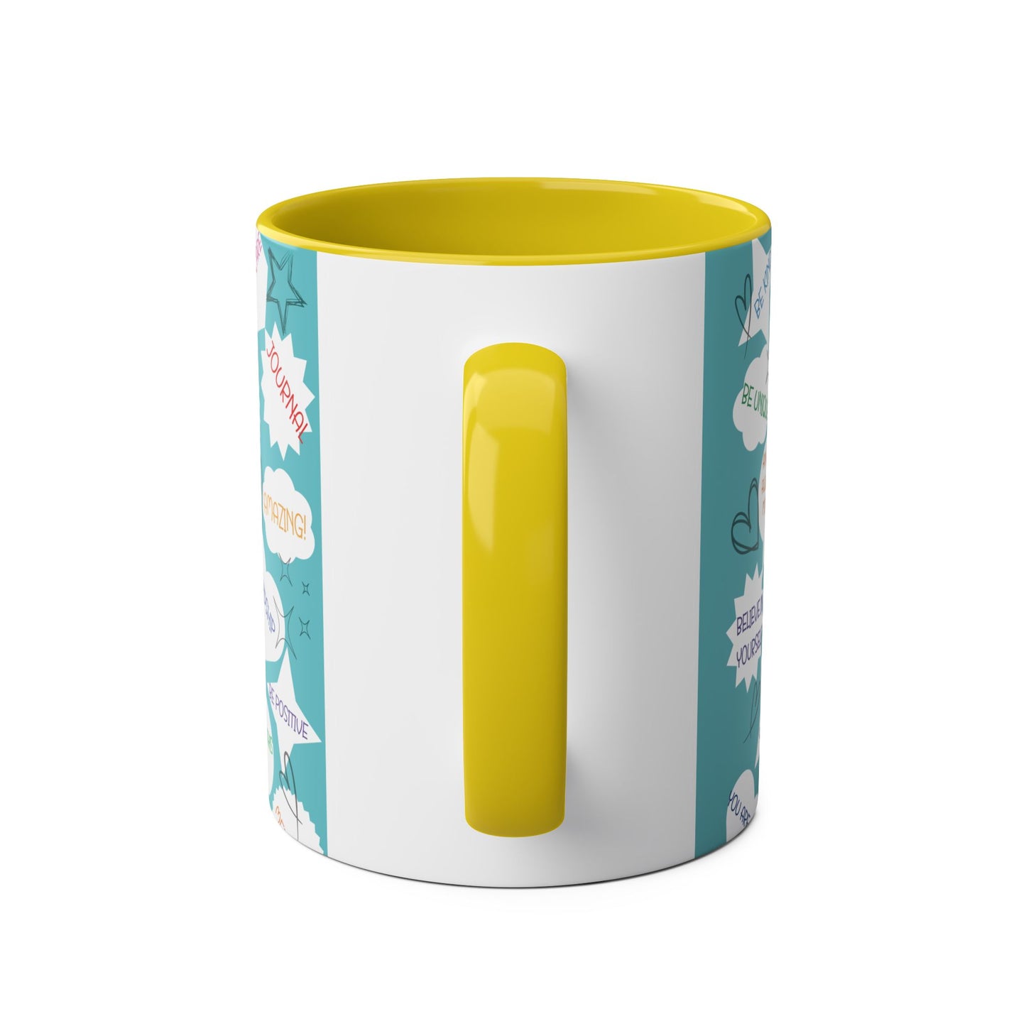 Positive Thoughts Blue Two-Tone Coffee Mugs, 11oz