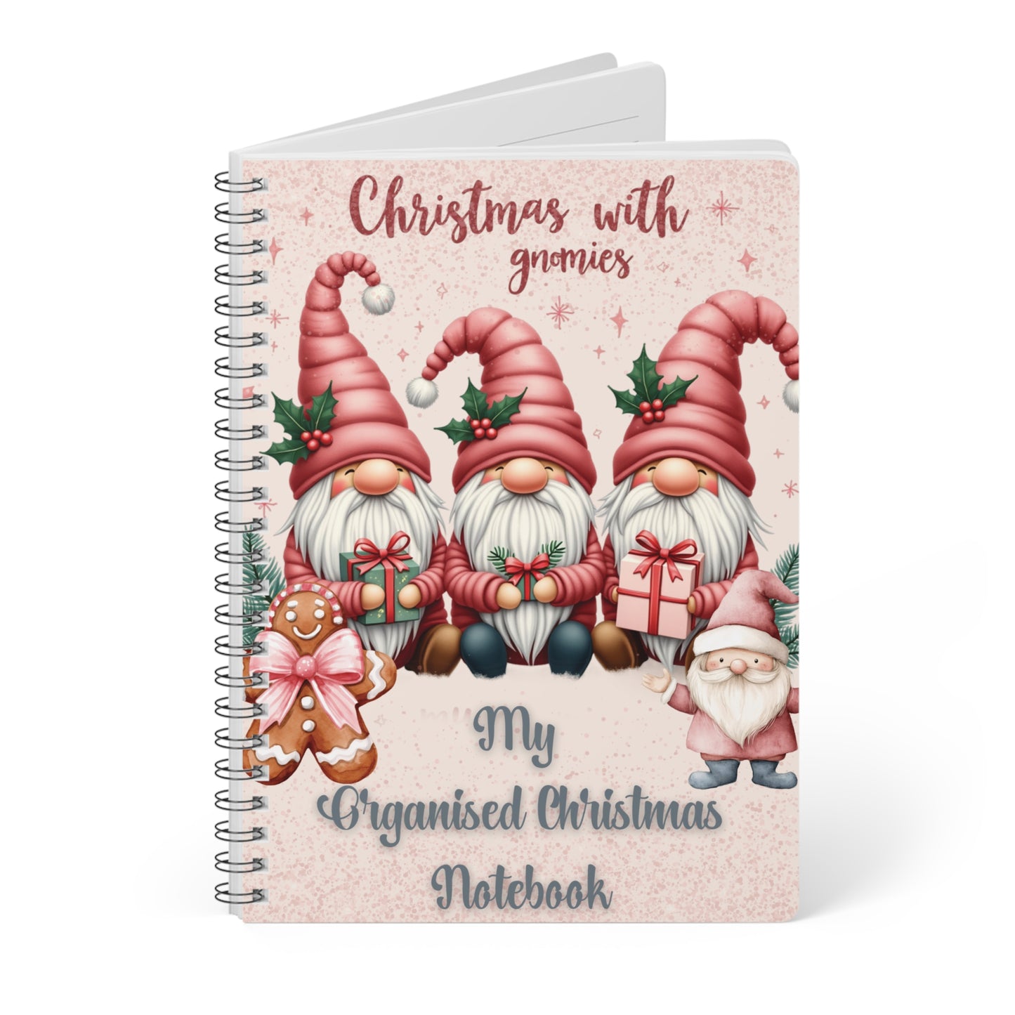 Christmas With My Gnomies Organised Christmas Wirobound Softcover Notebook, A5